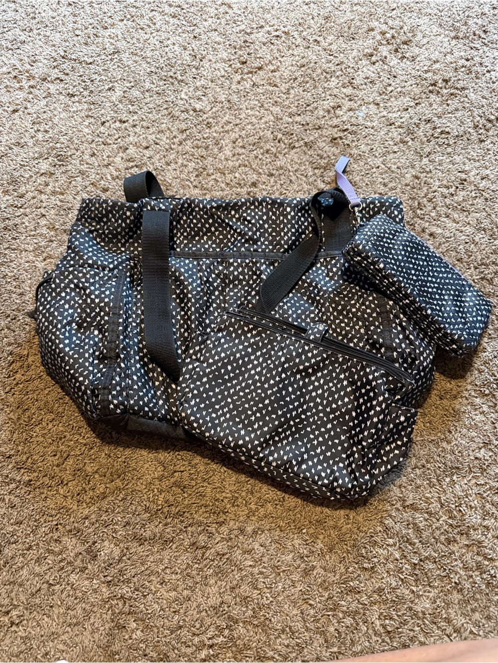 Black Heart-Print Tote Bag with Removable Pouch